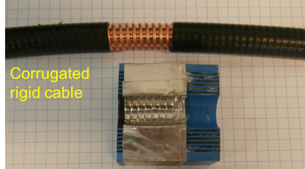 Figure 11.Corrugated rigid cable and part of the conductive feedthrough.